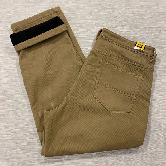 CAT Caterpillar Work Pants Mens 40 x 30 Brown Canvas Fleece Lined Insulated DIRT - Picture 1 of 14